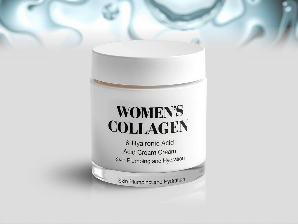Jar of Women's Collagen & Hyaluronic Acid Cream, focusing on skin plumping.